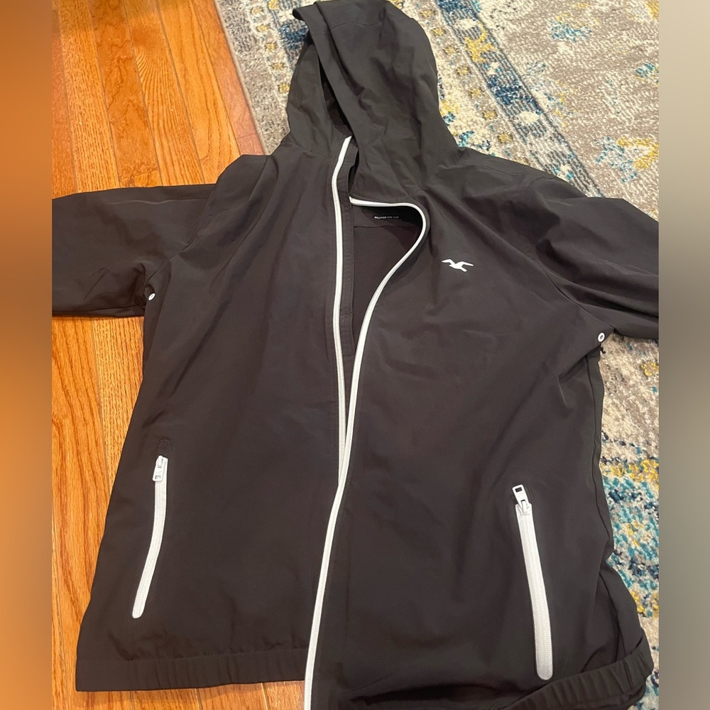Hollister black and white zip up windbreaker